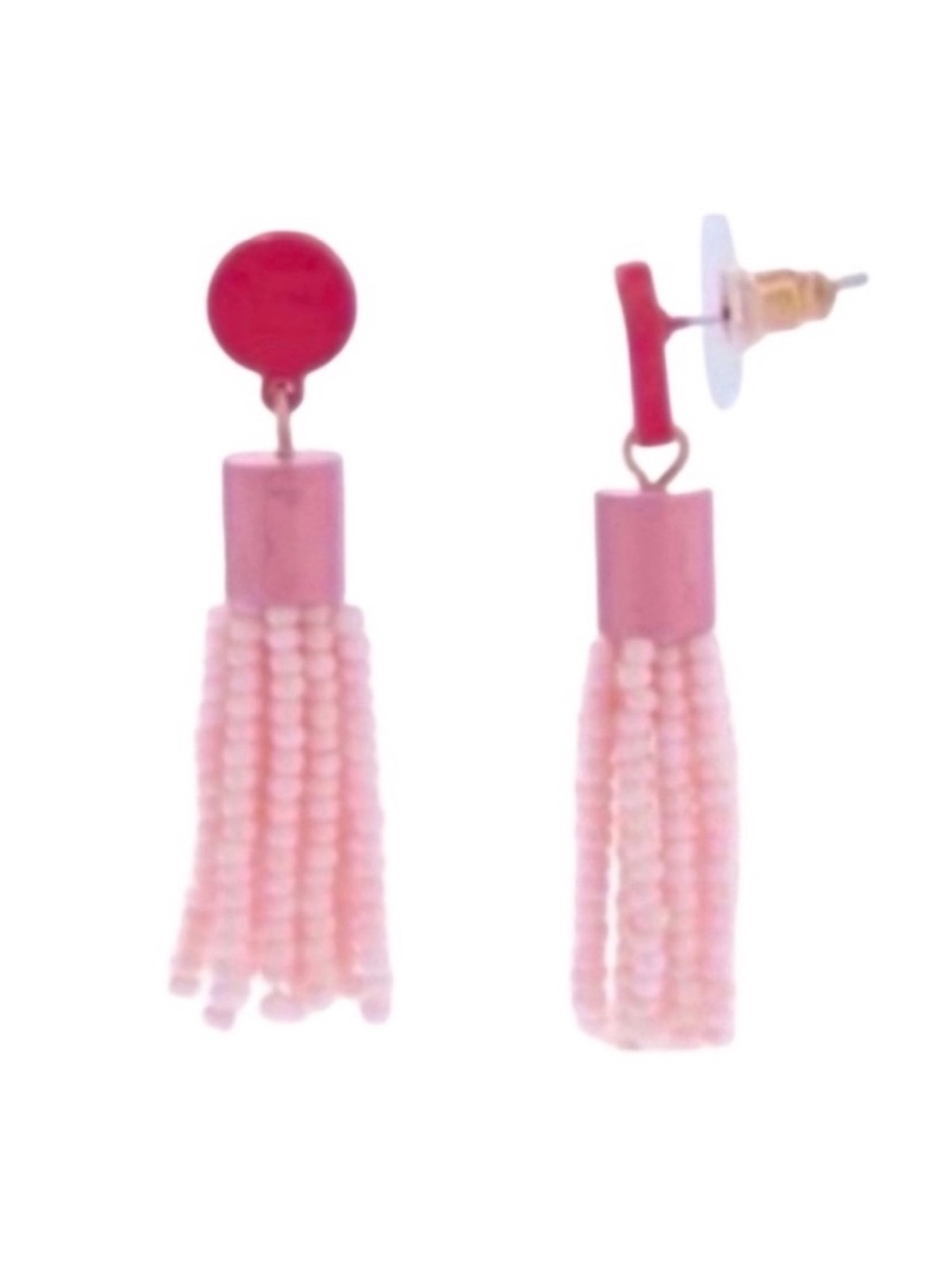 Pink Bead Tassel Earrings